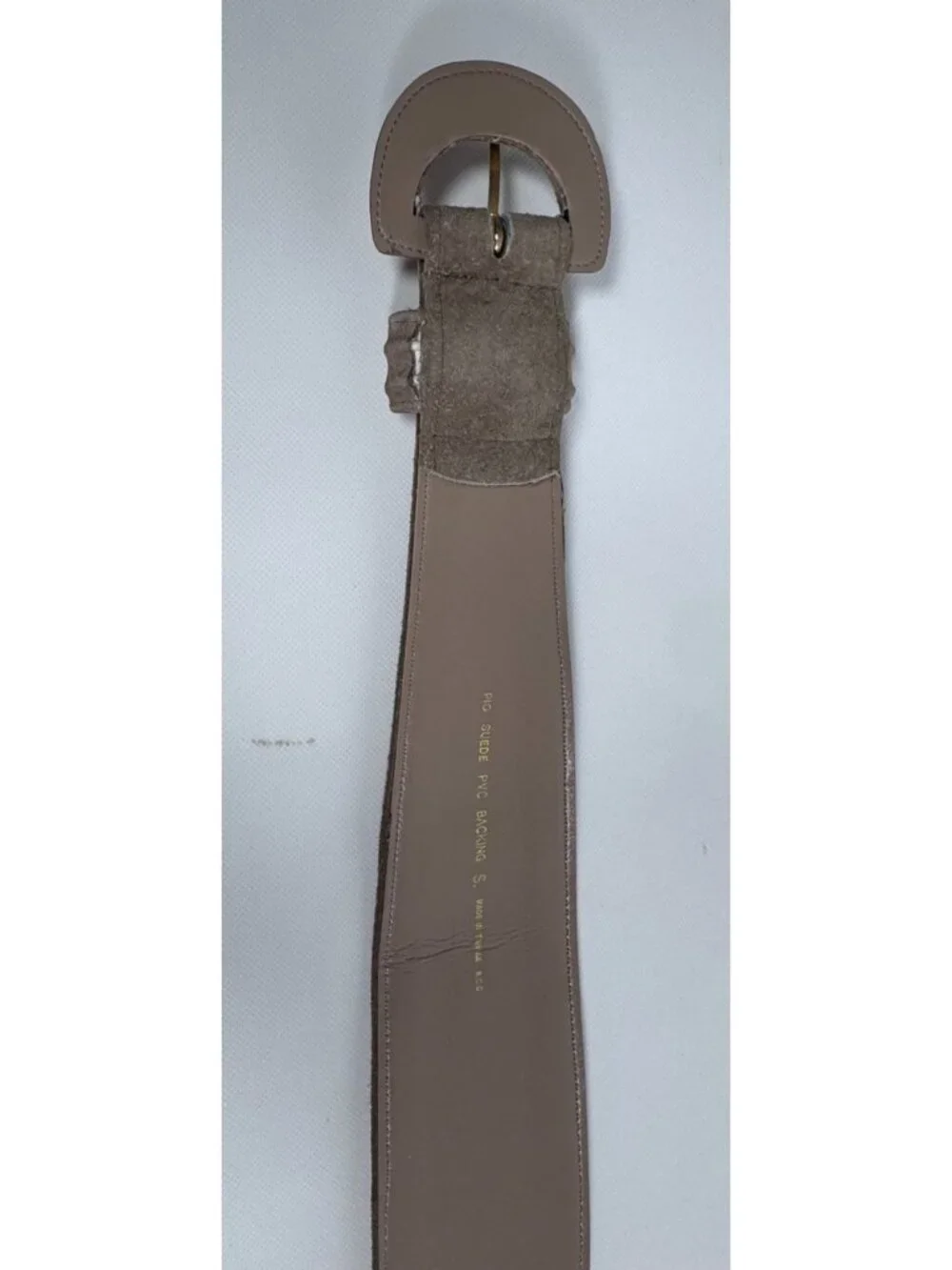 Vintage Tan Suede Belt Size S Pig Suede PVC Backing Made In Taiwan Statement 80s